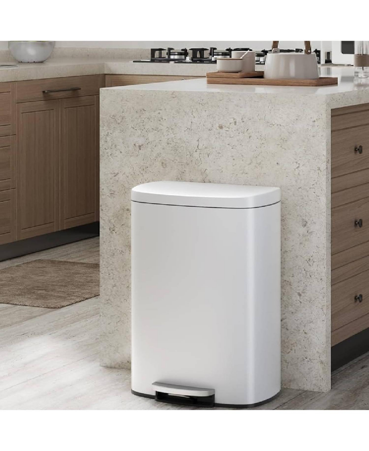 gaomon 13 Gal+2.6 Gal Stainless Steel Step-On Garbage Bin Combo Set, Kitchen Trash Can for Kitchen, White