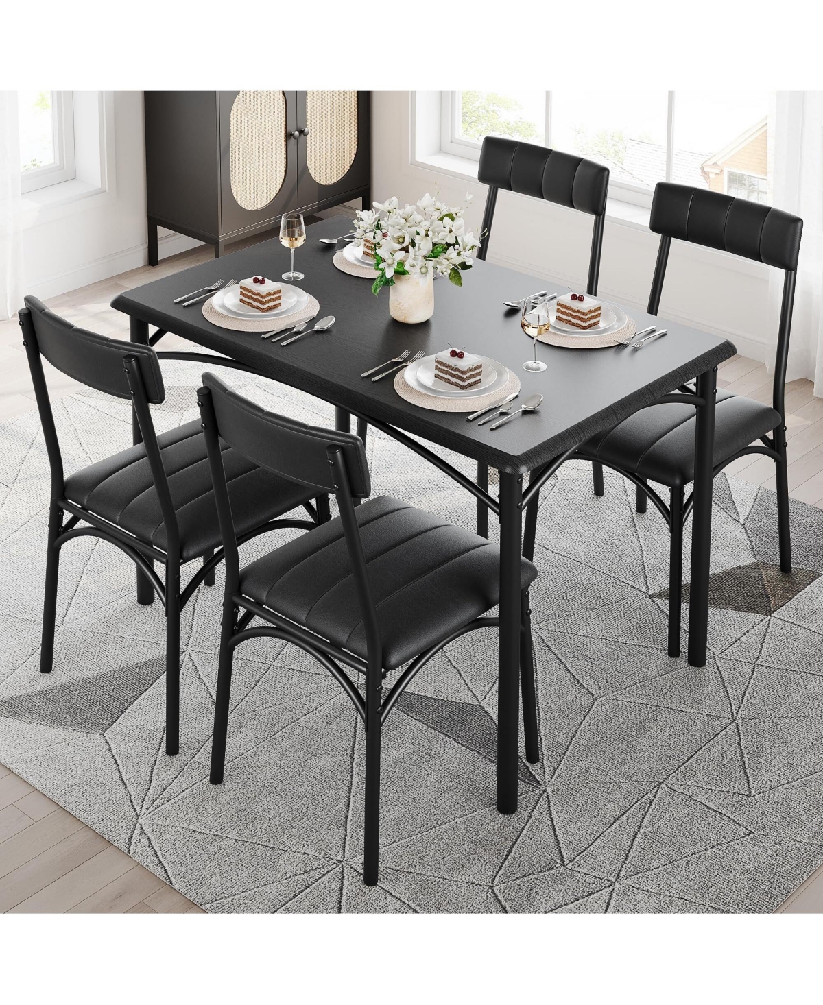 gaomon 5 Piece Dining Table Set for 4 with Upholstered Chairs, Rectangular Kitchen Table Set for Small Spaces and Apartments