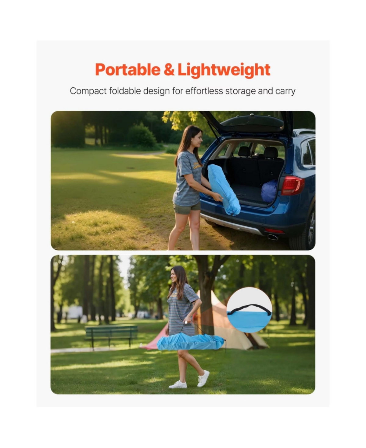 Yiortwo Folding Portable Camping Table Outdoor Picnic Square Table with 4 Cup Holders Storage Basket and Carry Bag