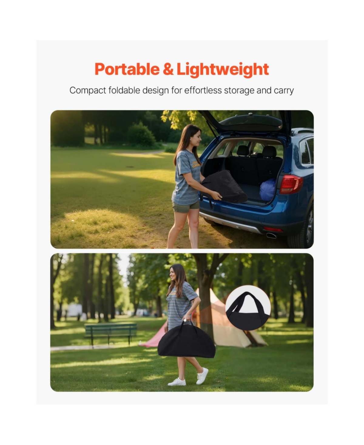 Yiortwo Folding Portable Camping Table Outdoor Picnic Round Table with 4 Cup Holders Storage Shelf and Side Pocket