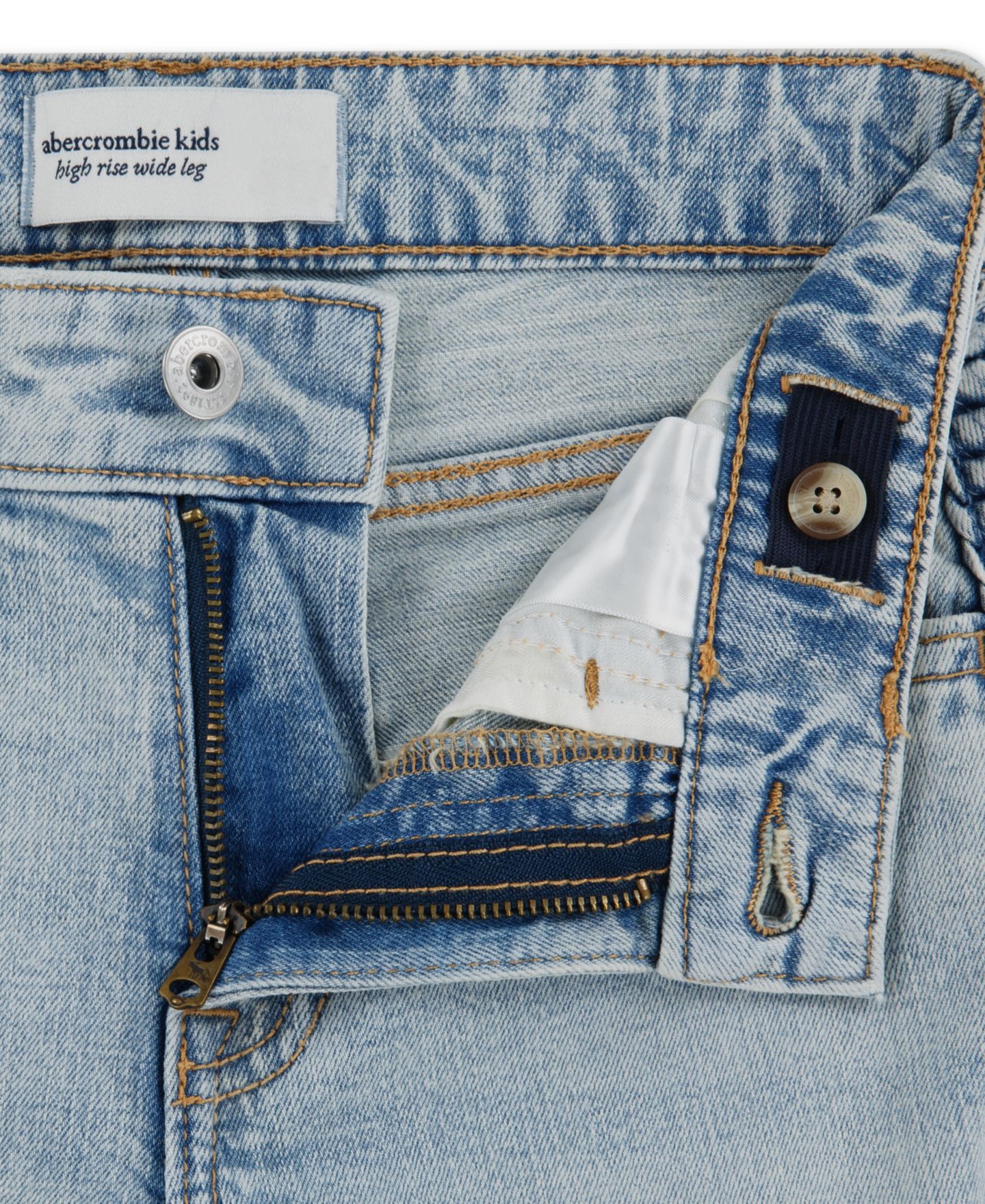 Джинсы abercrombie kids Braided High-Rise Wide-Leg Jeans для девочек, цвет: Светлый синий — фото 8