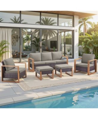 5 Pieces Outdoor Furniture-High Back Outdoor Wicker Couch Patio Chairs Set of 2 with Comfy Cushions Ottomans Patio Furniture Set