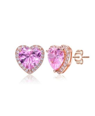 Dainty 18K Rose Gold Plated Chic CZ Heart Stud Earrings