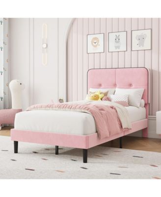 Bed Frame Upholstered Platform Bed Frame with Adjustable Headboard Velvet Bed Frame with Metal Support No Box Spring Needed