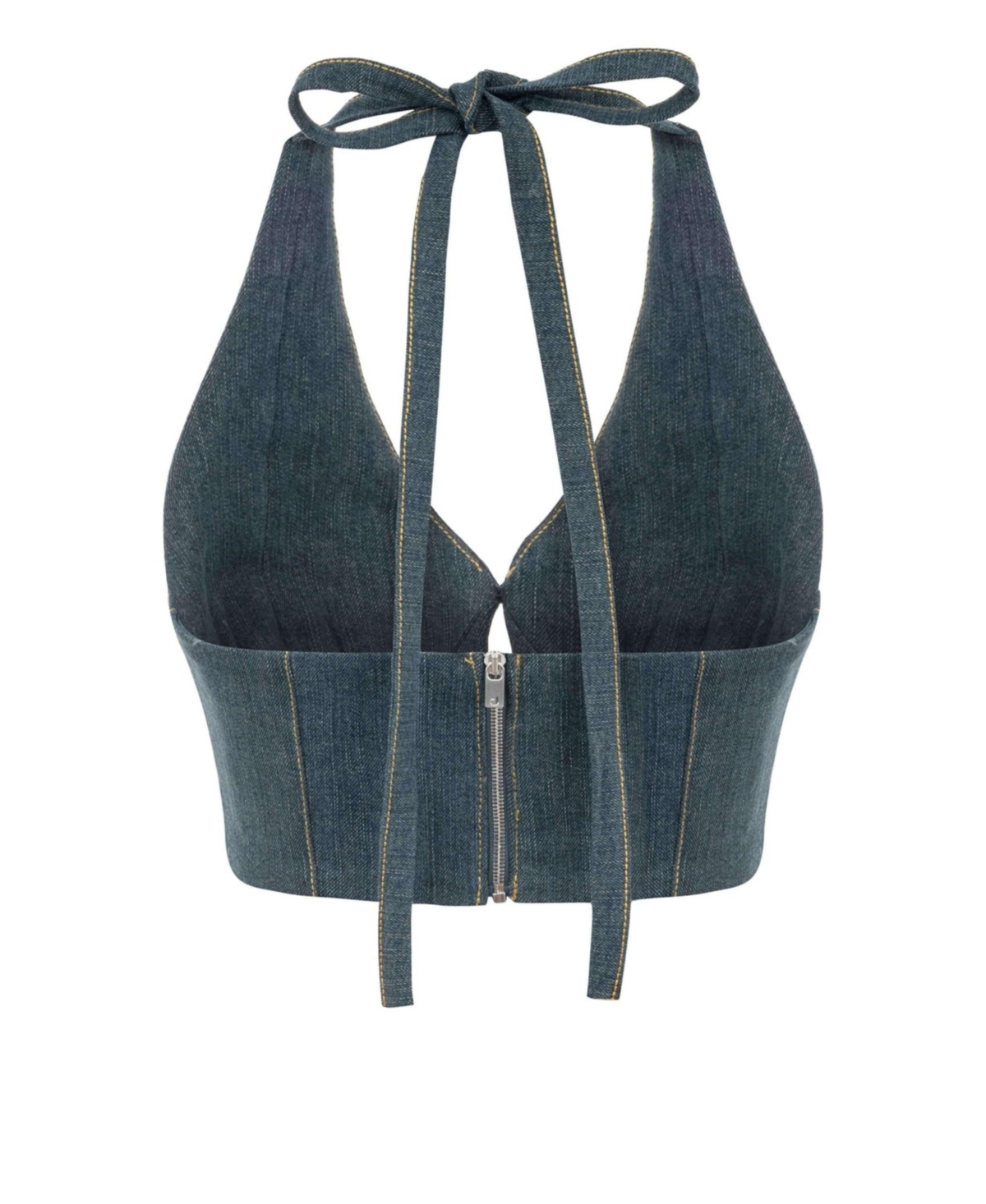 Jendue Women's Monte Denim Crop Top - Halter Neck and Lace-Up Detail