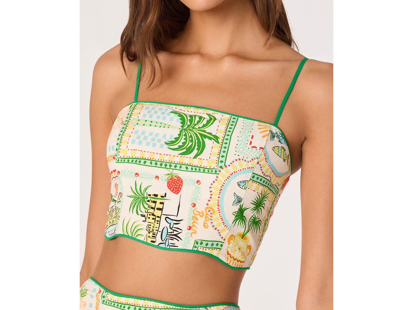 Женский топ ASTR the Label Heidi Printed Sleeveless Cropped, цвет: Зелёный жёлтый — фото 3
