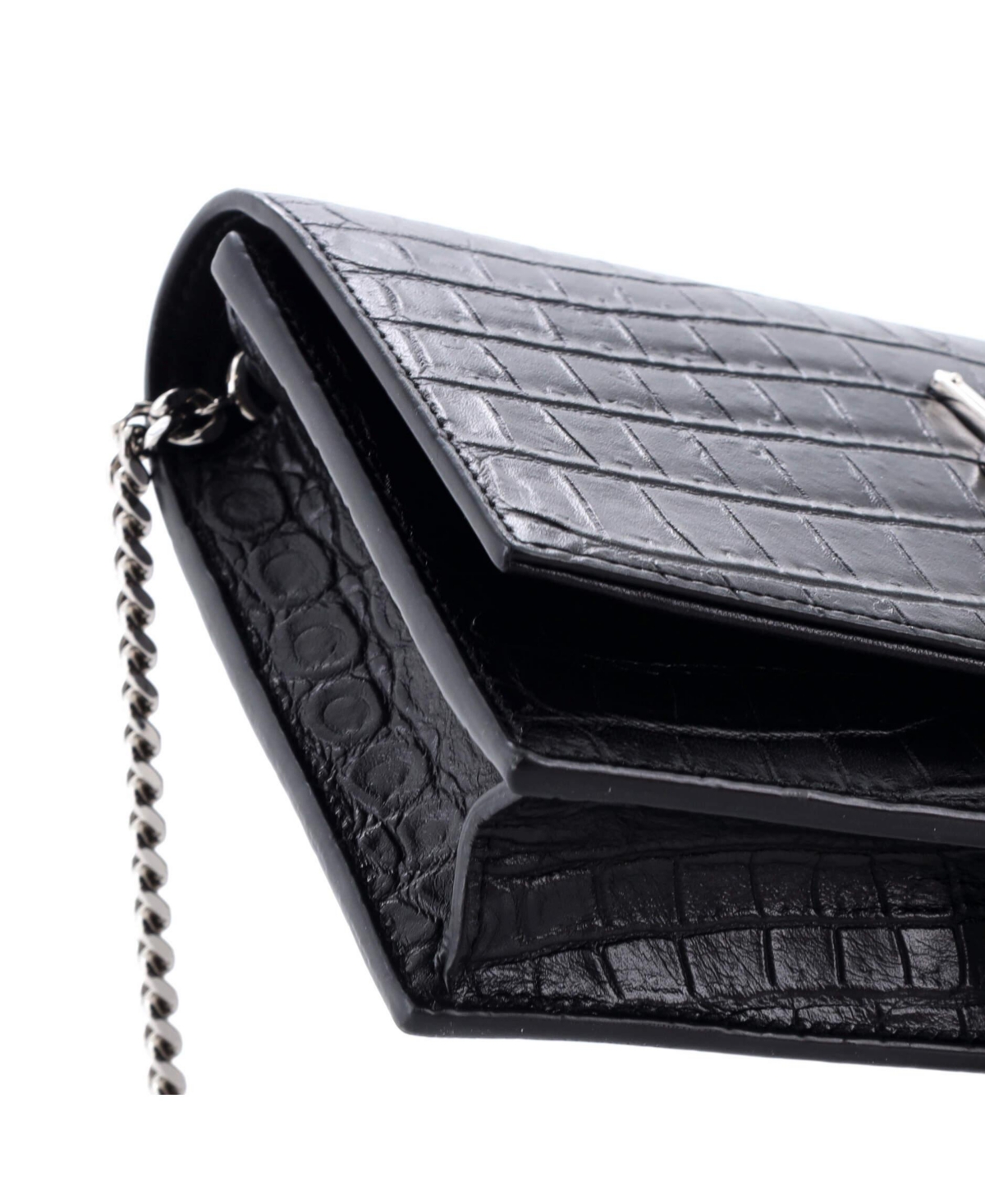Pre-Owned Saint Laurent Classic Monogram Tassel Chain Wallet Embossed Leather