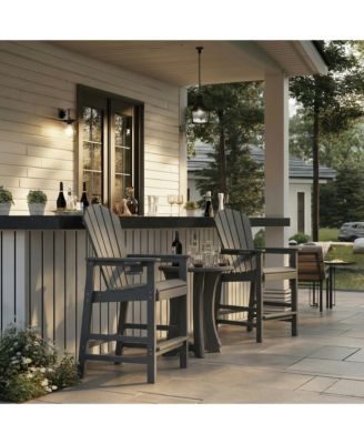 1 Piece Patio Bar Chair HDPE Adirondack Chair with Cup Holder, Outdoor Bar Stool with Armrests