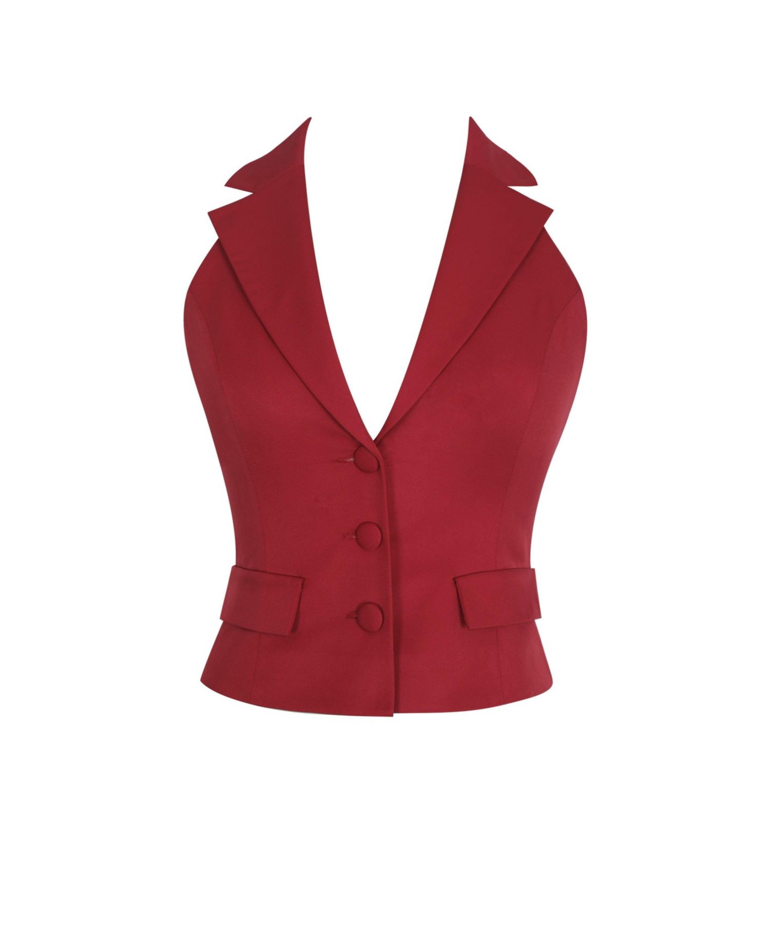 Women's Ursella Crimson Halter Single-Breasted Lapel Top