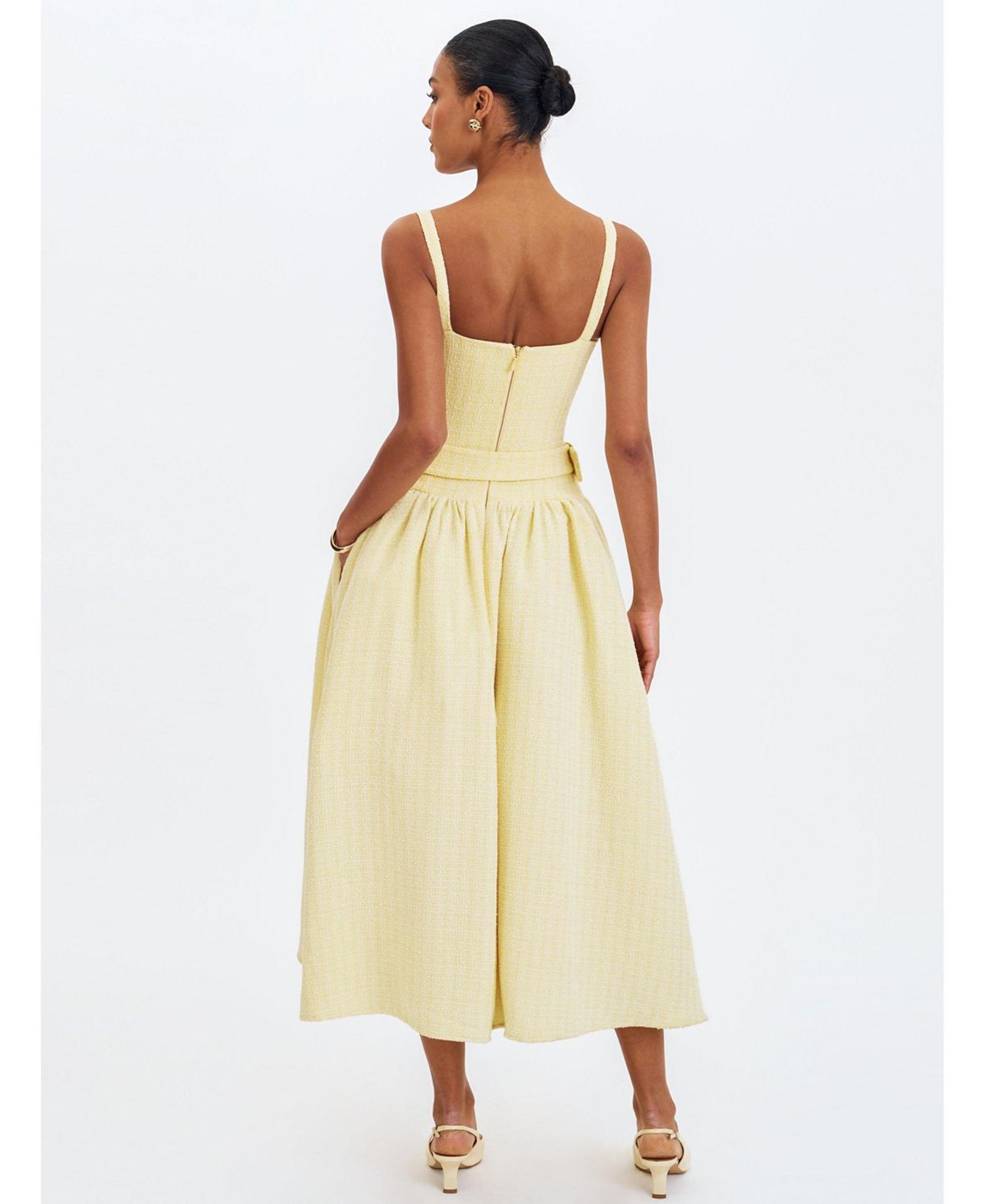 Miss Circle Women's Tiana Butter Yellow Sweetheart Belted Midi Dress view 4 — MAYCSS fashion products