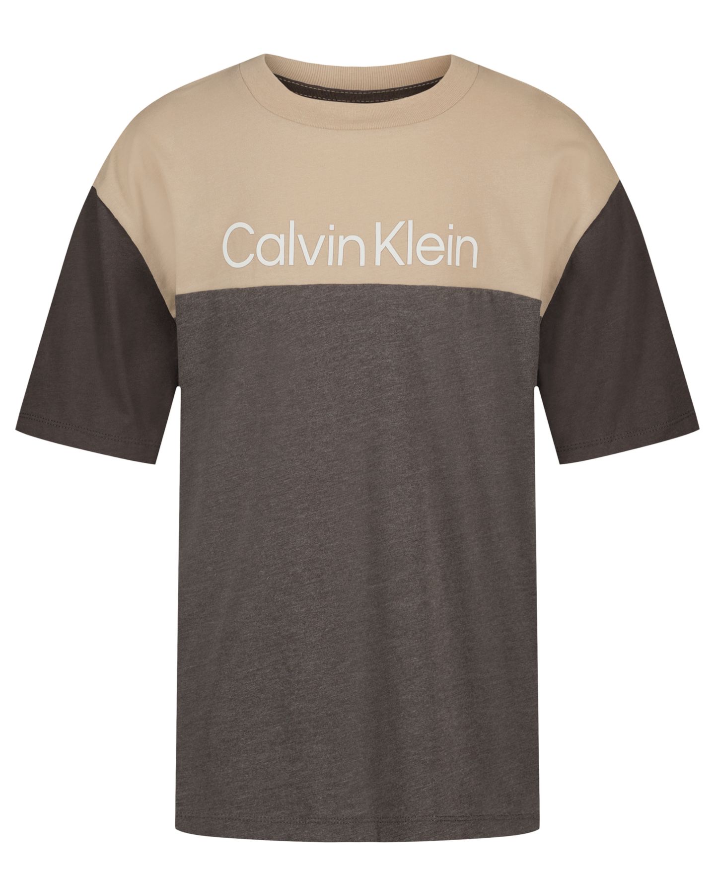 Футболка Calvin Klein Short-Sleeve для мальчиков, цвет: Угольный серый / Бежевый — фото 1