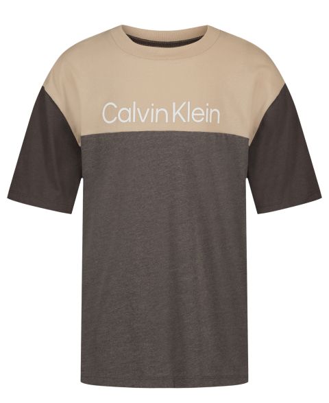 Футболка Calvin Klein Short-Sleeve для мальчиков, цвет: Угольный серый / Бежевый