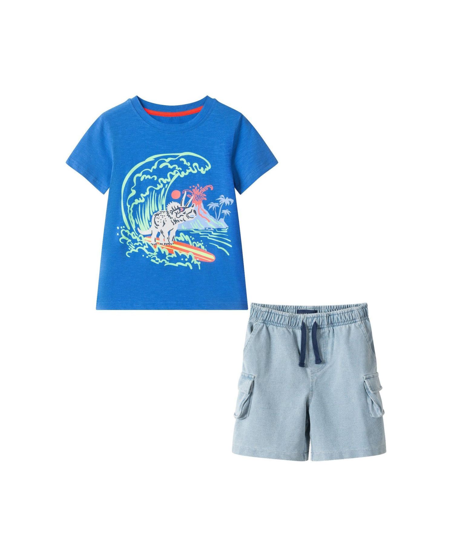 Toddler Boys Surfing Dino Tee and Knit Denim Short Set