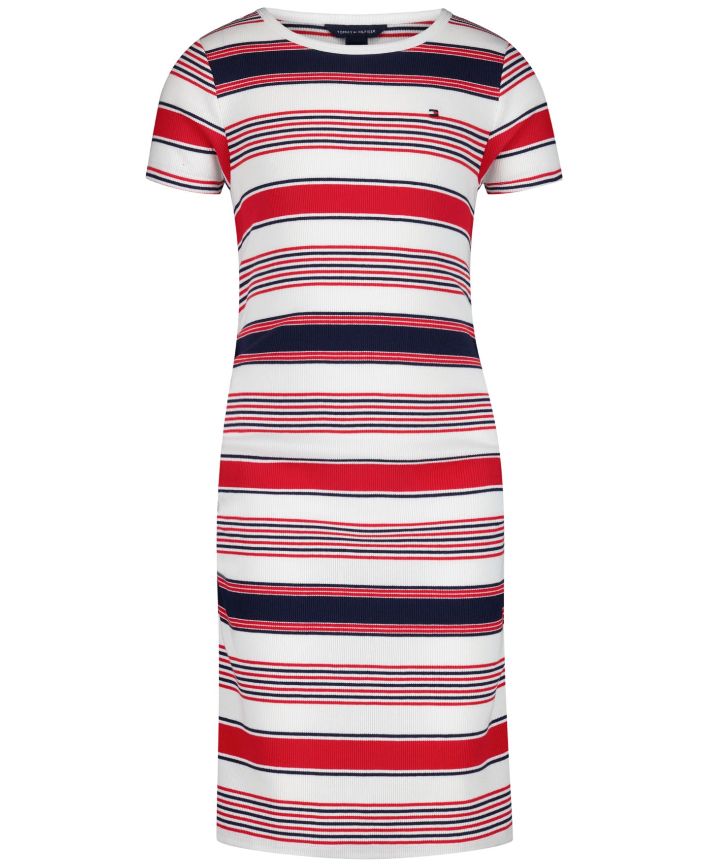 Платье Tommy Hilfiger Striped Ribbed Short-Sleeve для девочек, цвет: Белый / Красный — фото 1