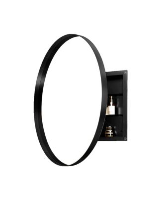 31.5 Inch Round Medicine Cabinet Surface Mount Metal Framed Wall Mirror with Adjustable Shelves Bathroom Storage Mirror Cabinet
