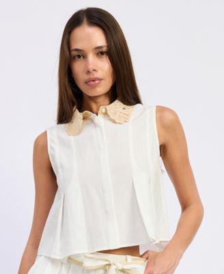 Women's Anna Collared Sleeveless Pleated Top