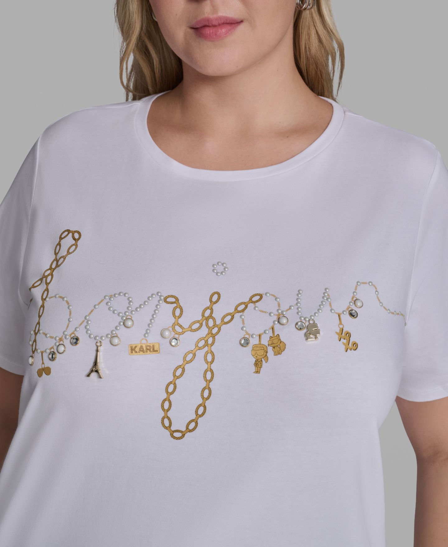 Женская футболка KARL LAGERFELD PARIS Plus Size Script Bonjour, цвет: Белый — фото 4