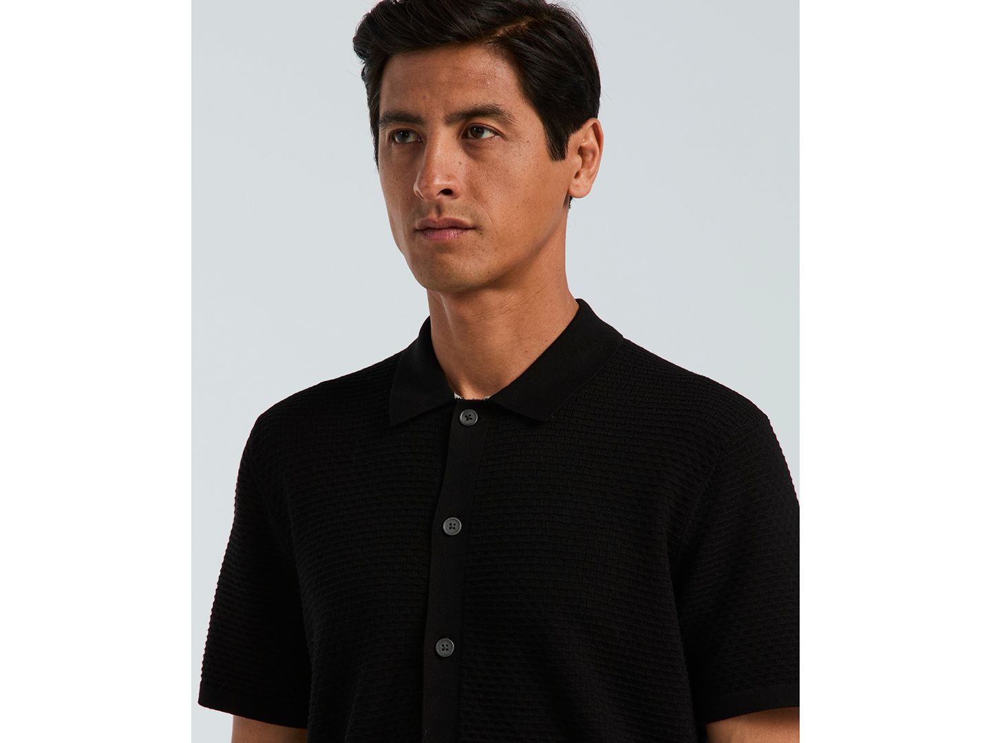 Мужской свитер Perry Ellis Cotton Wavy Stripe Polo Sweater, цвет: Чёрный — фото 4