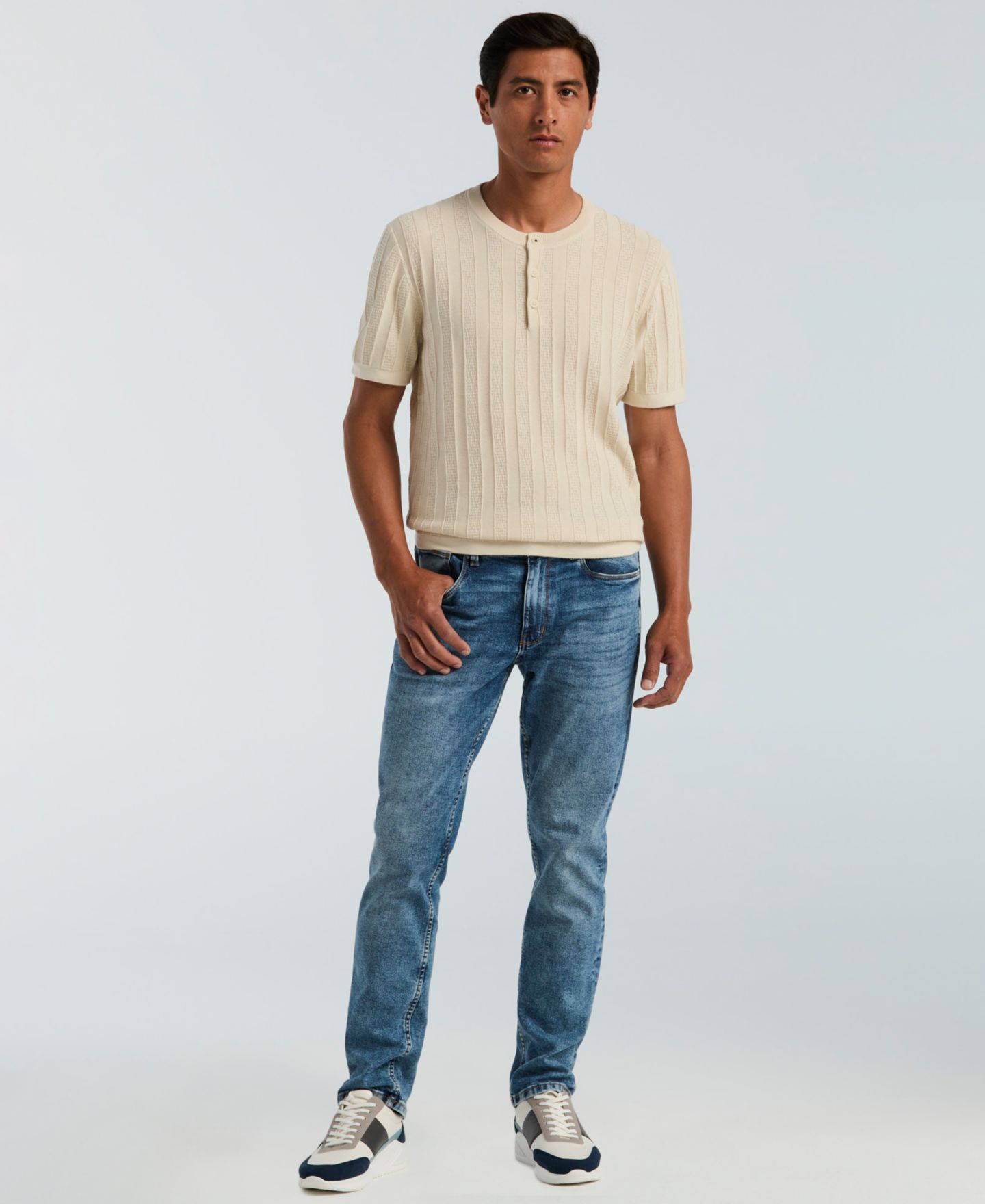 Мужской свитер Perry Ellis Cotton Stripe Crewneck, цвет: Серебряный берёзовый — фото 2