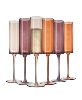 Venus Amber Ribbed Champagne Flute Glasses, Set of 6