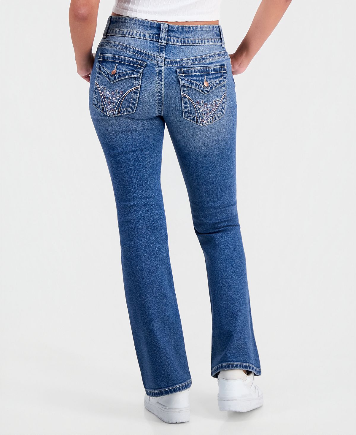 Celebrity Pink Juniors' Embroidered Flap-Pocket Flare-Leg Jeans view 7 — MAYCSS fashion products
