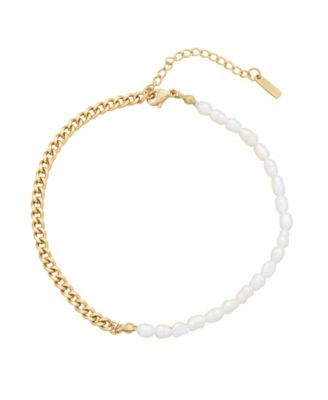St. Moran Tarnish-Resistant Gold Natural Freshwater Imitation Pearl 1/2 Chain Eden Anklet - White