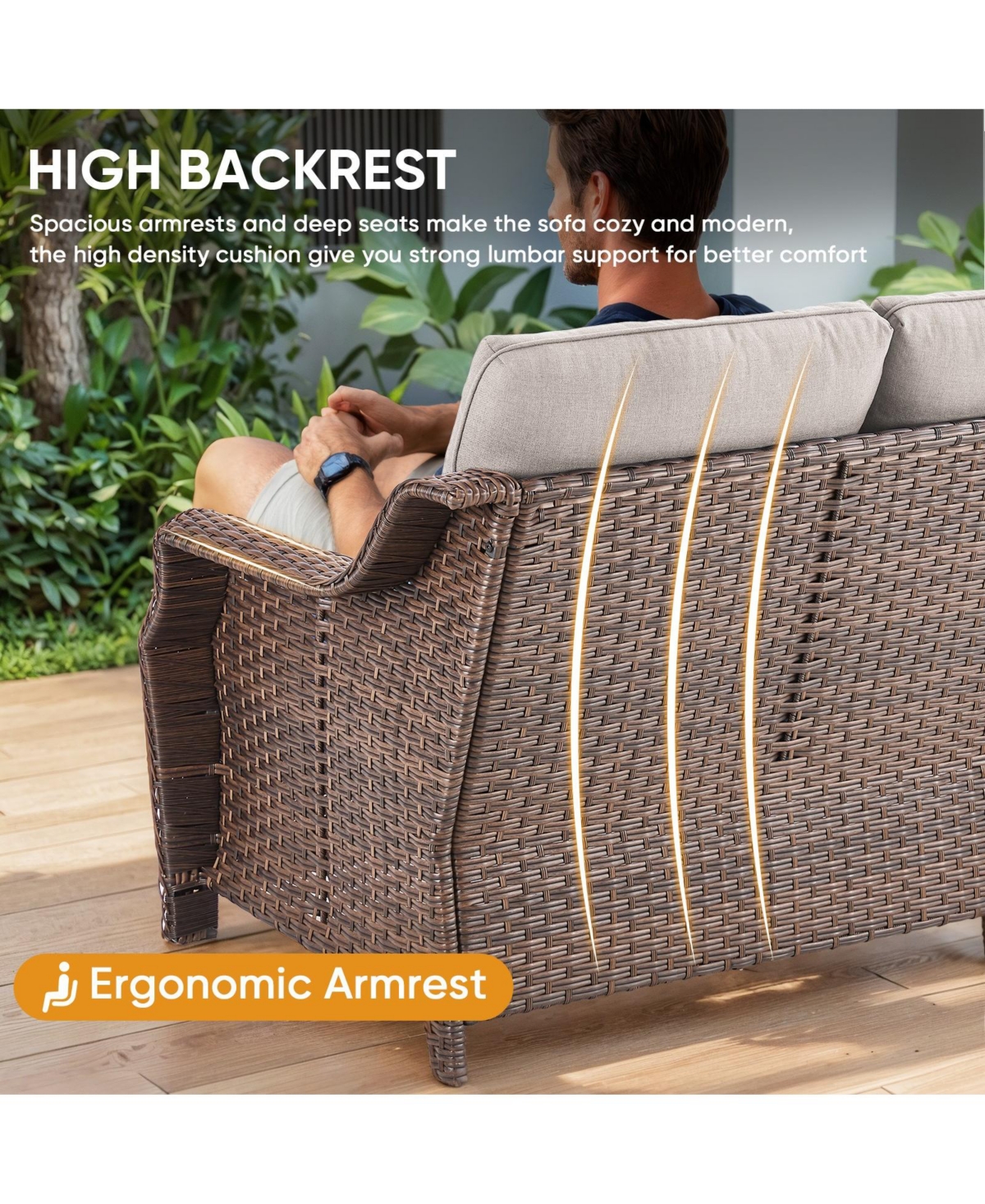 Pocassy 5-Piece Wicker Patio Conversation Set with Thick Cushions and Fire Pit Table