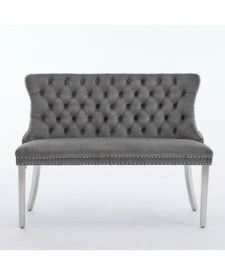 Velvet Tufted Dining Bench with Silver Legs