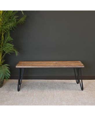 Aryven Industrial Dining Bench - Rustic Dark Pine Wood Top with Hairpin Metal Legs