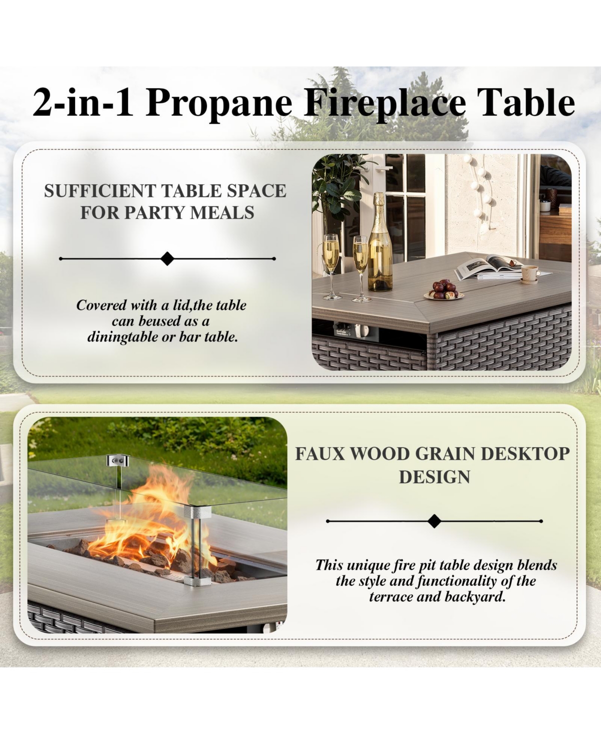 Pocassy 5 Pieces Patio Furniture Set with Fire Pit, Outdoor Wicker Sofa Couch Swivel Chair, Cushion, High Back All Weather Conversation