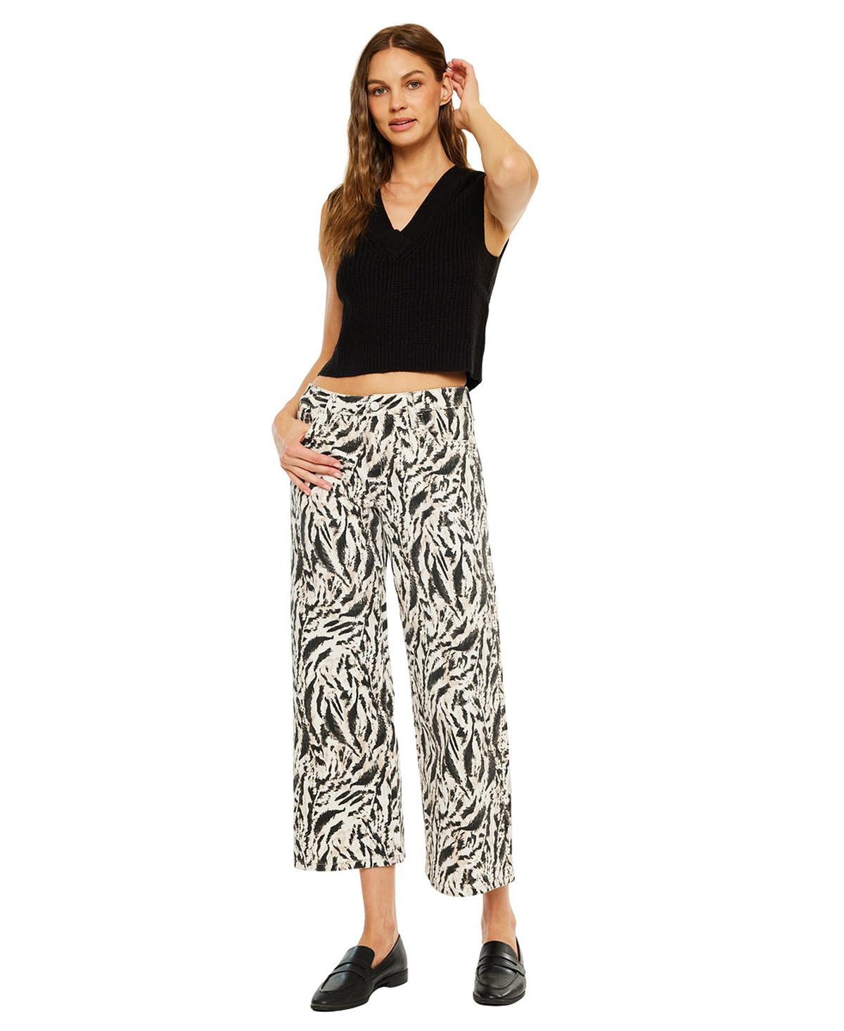 KanCan Women's Alonso Mid Rise Printed Crop Wide-Leg Jeans view 5 — MAYCSS fashion products