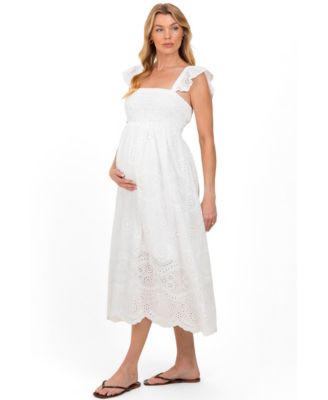 Embroidered Smocked Cutout Maternity Midi Dress