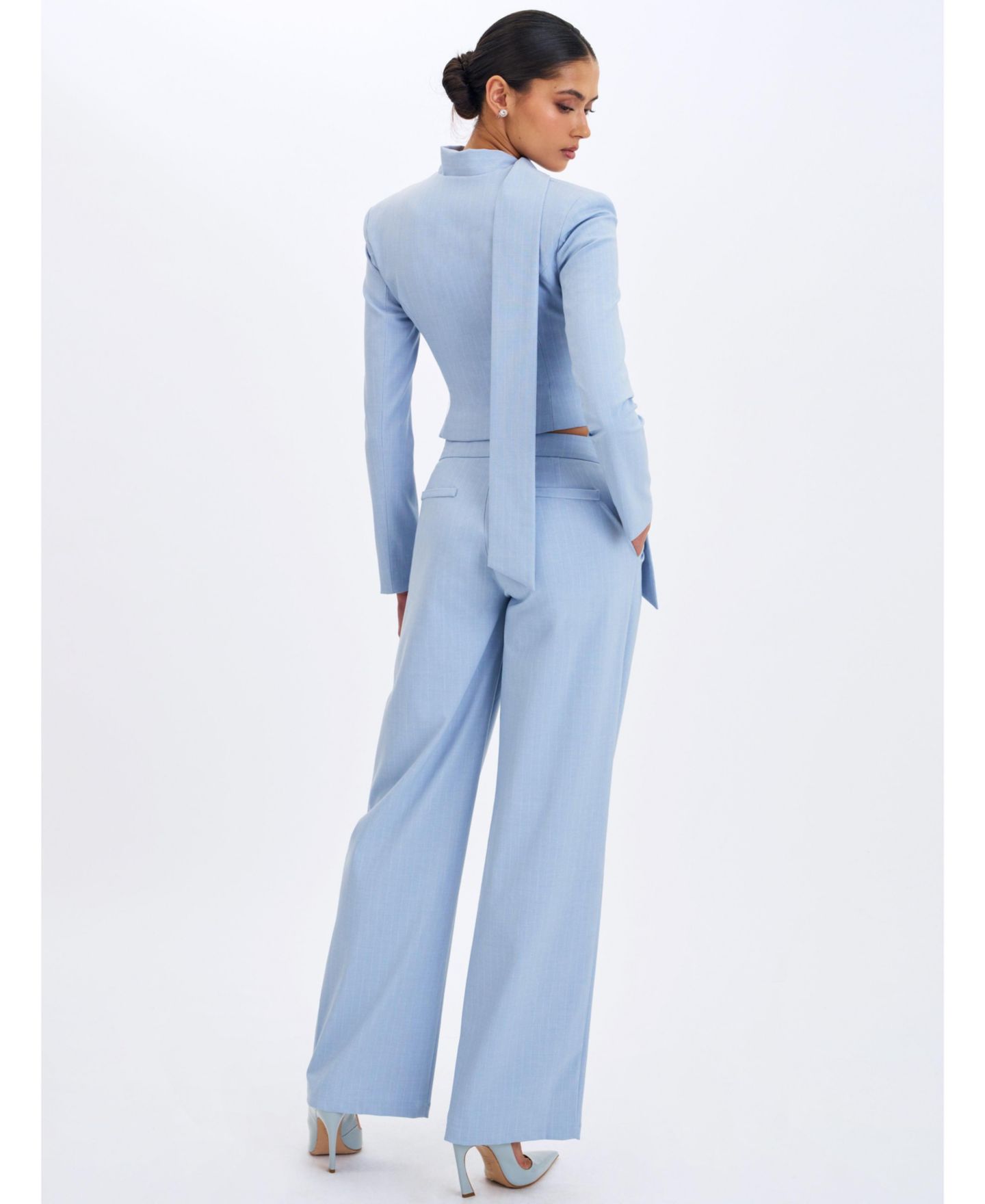 Женский пиджак Miss Circle Renley Sky Blue Pinstripe Peplum Blazer, цвет: Светлый синий — фото 6