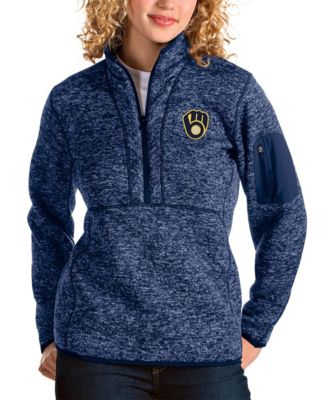 Women's Heather Navy Milwaukee Brewers Fortune Half-Zip Pullover Jacket