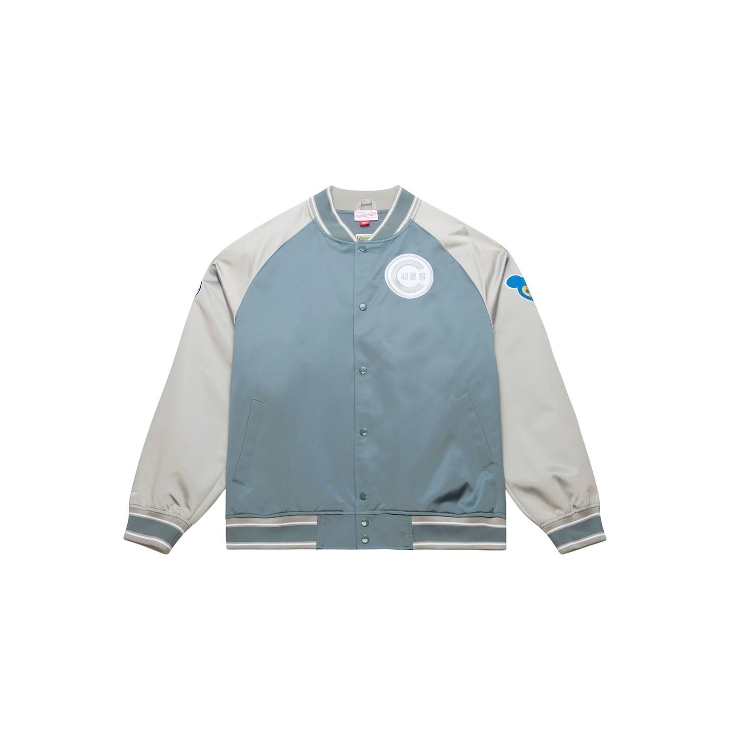 Мужская куртка Mitchell & Ness Gray Chicago Cubs Thunderstorm Head Coach Lightweight Satin Full-Snap — фото 1