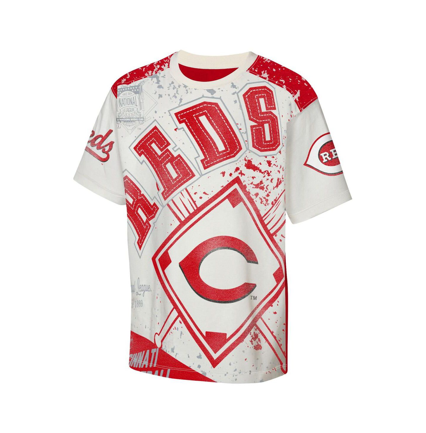 Детская футболка Outerstuff Cream Cincinnati Reds Big League Top Player Bold All-Over-Print — фото 2