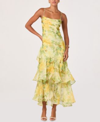 ASTR the Label Women's Alison Sleeveless Tiered Dress - Yellow Floral - Size XL