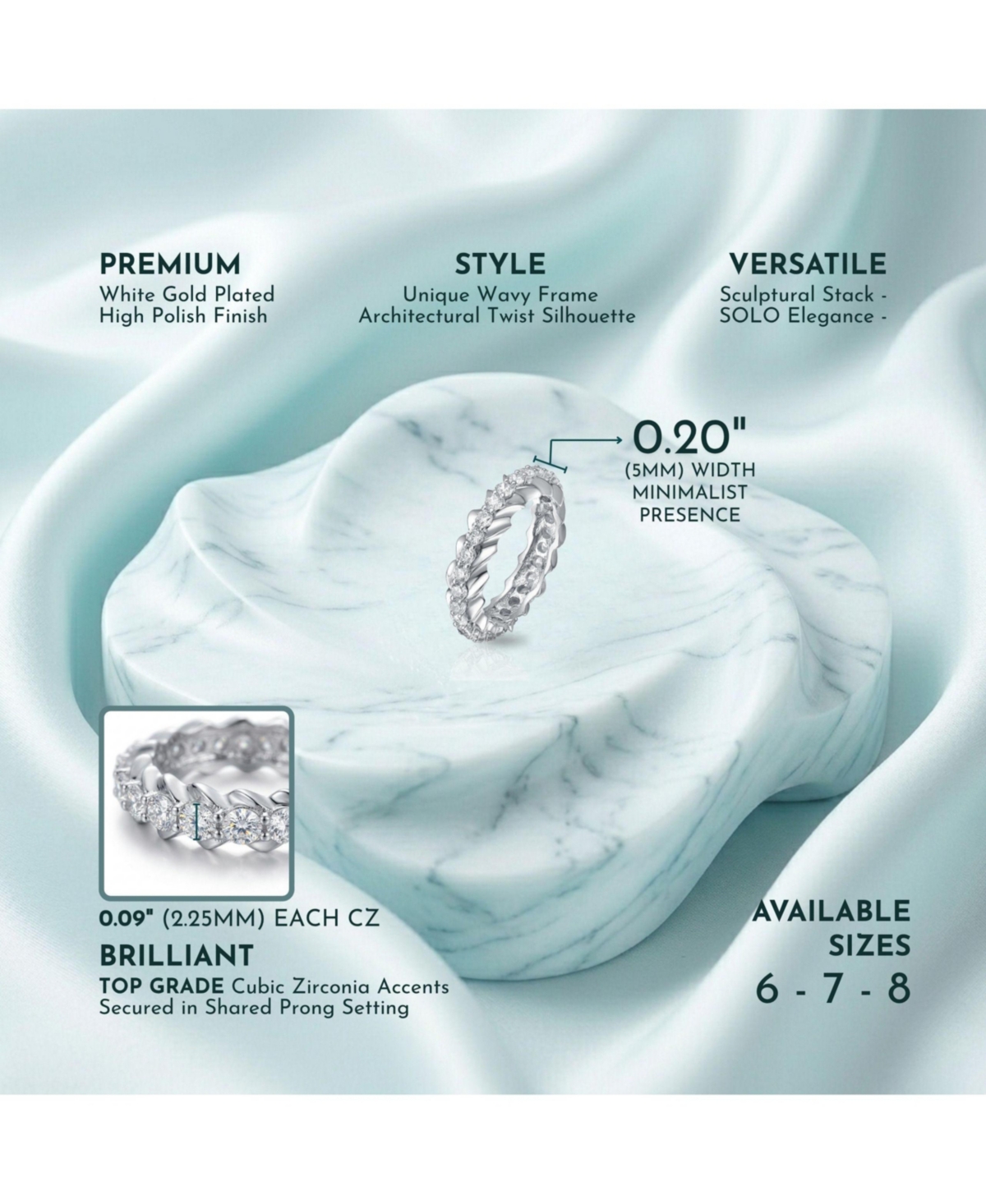 Ra White Gold Plated Oval Cubic Zirconia Band Ring