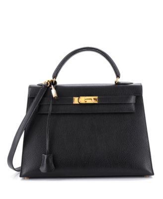 Kelly 32 Handbag Black Ardennes with Gold Hardware