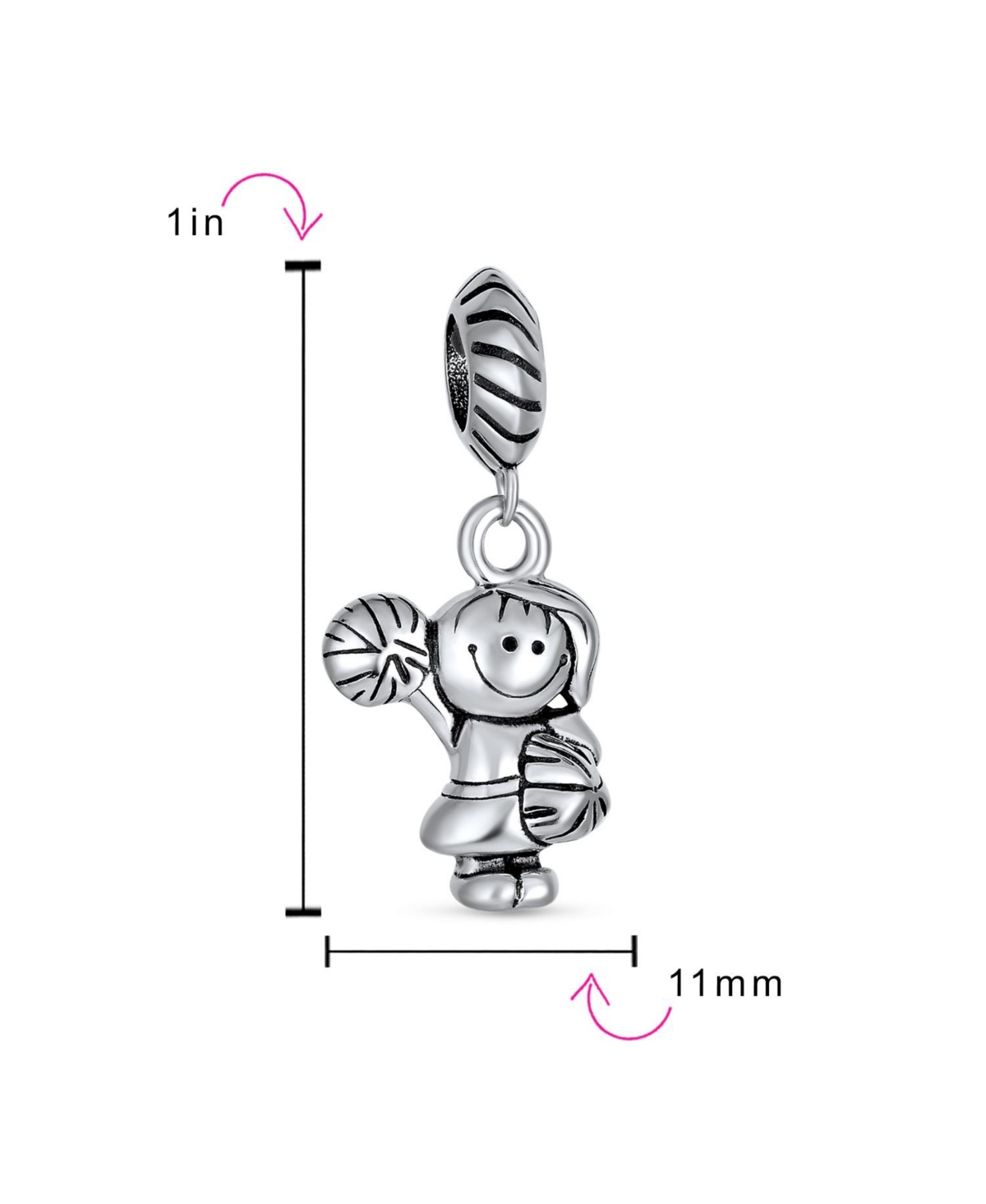 Bling Jewelry Cheerleader Soccer Player Dangle Charm Bead .925 Sterling Silver Fits European Bracelet