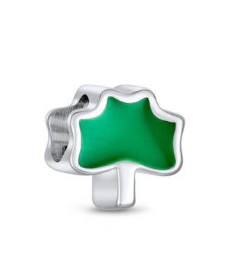 Lucky Enamel Green Shamrock Clover Charm Bead .925 Sterling Silver Fits European Bracelet