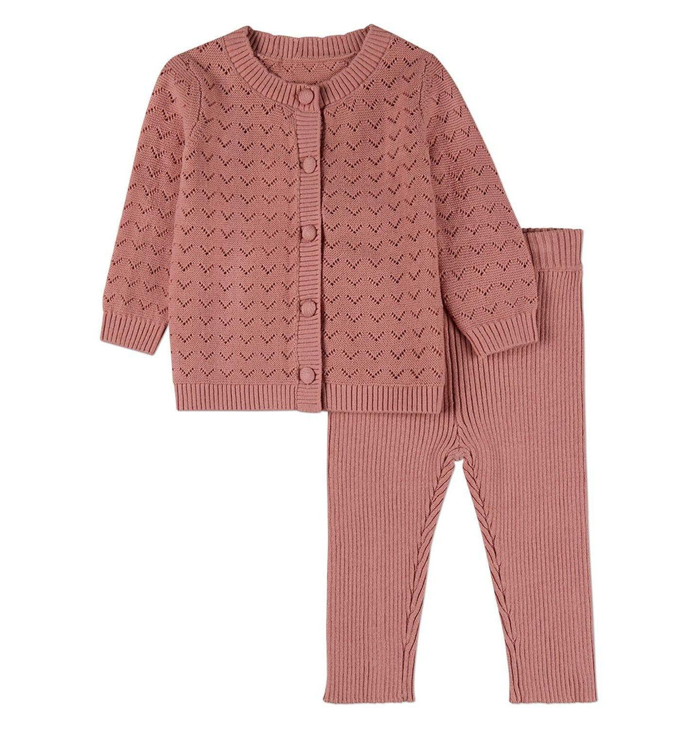 MeMoi Baby Girls 2 Piece Baby and Toddler Girls 100 percentage Cotton Chevron Knit Cardigan Set, цвет: Розовато-лиловый — фото 1