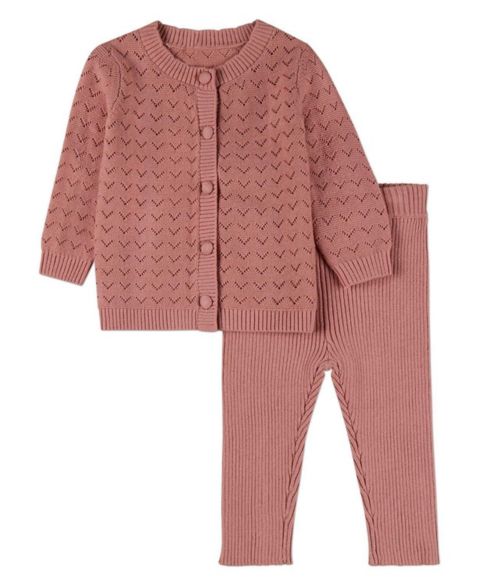 MeMoi Baby Girls 2 Piece Baby and Toddler Girls 100 percentage Cotton Chevron Knit Cardigan Set, цвет: Розовато-лиловый