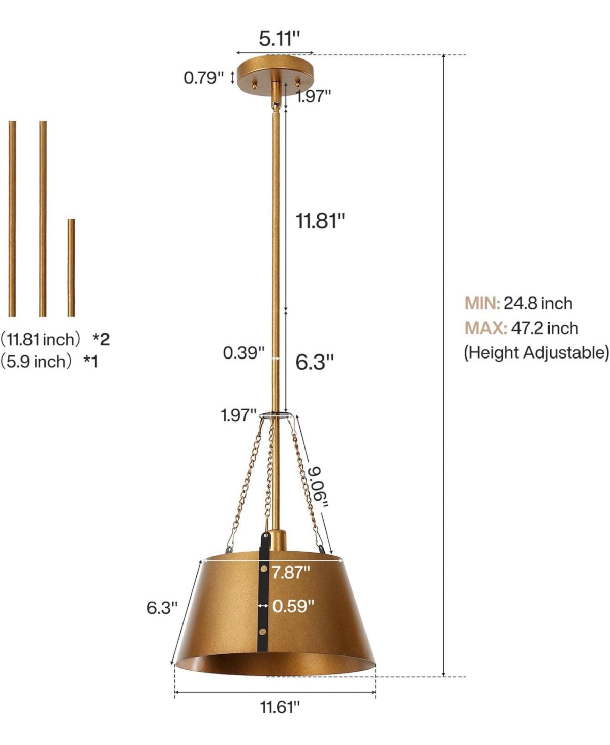 Tribesigns 12" Pendant, 1-Light Industrial Pendant Lights with Adjustable Height, E12 Base Metal Drum Chandelier