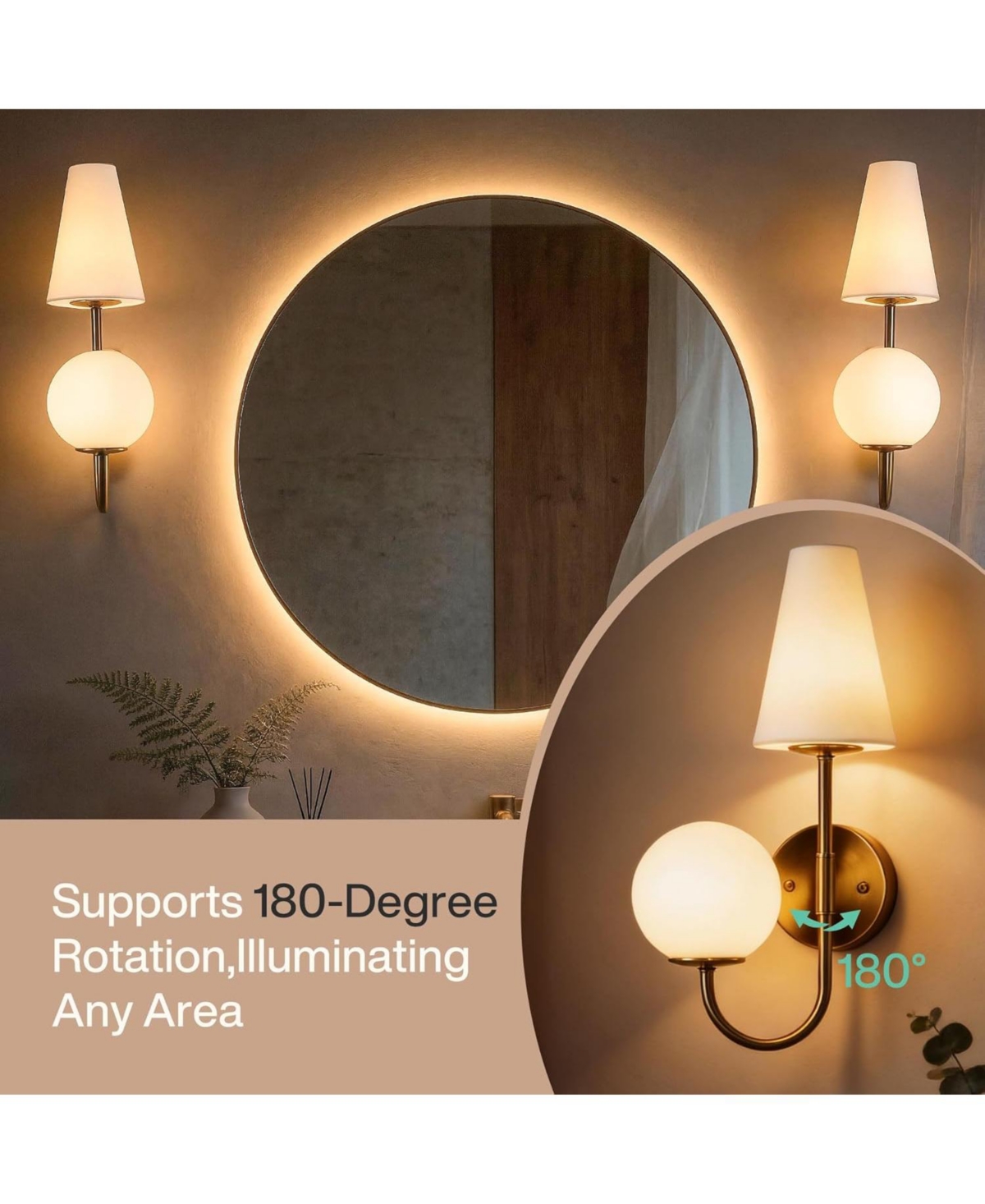 Tribesigns Double-Headed Wall Sconce, Elegant Wall Lamp with Milky Glass Shade, Metal Wall Light Fixtures