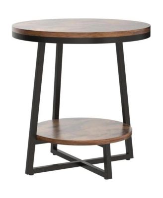 Round Accent Bedside Table with 2 Tier Storage Shelf and Metal Frame