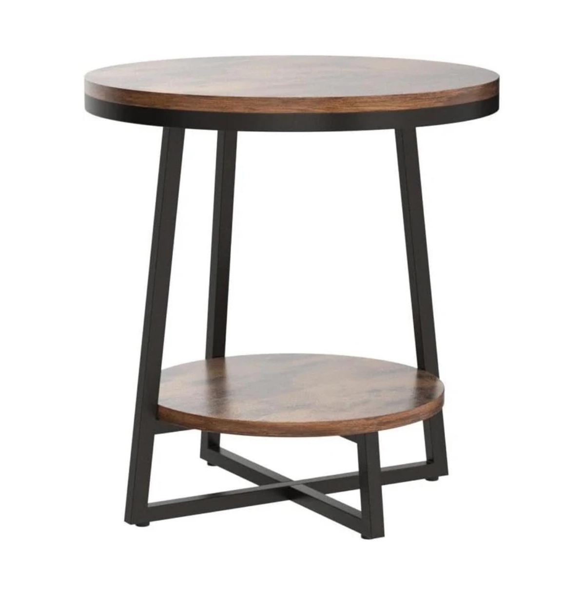 Slickblue Round Accent Bedside Table with 2 Tier Storage Shelf and Metal Frame