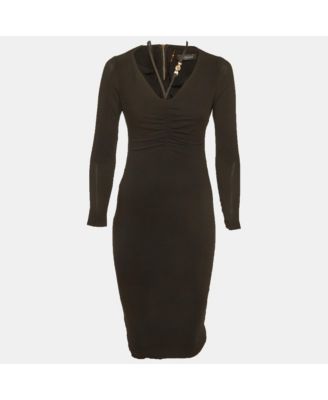 Women's Crepe Medusa Detail Ruche Midi Dress