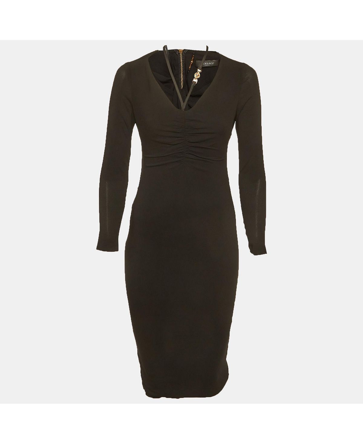 Pre-Owned Versace Women's Crepe Medusa Detail Ruche Midi Dress view 1 — MAYCSS fashion products