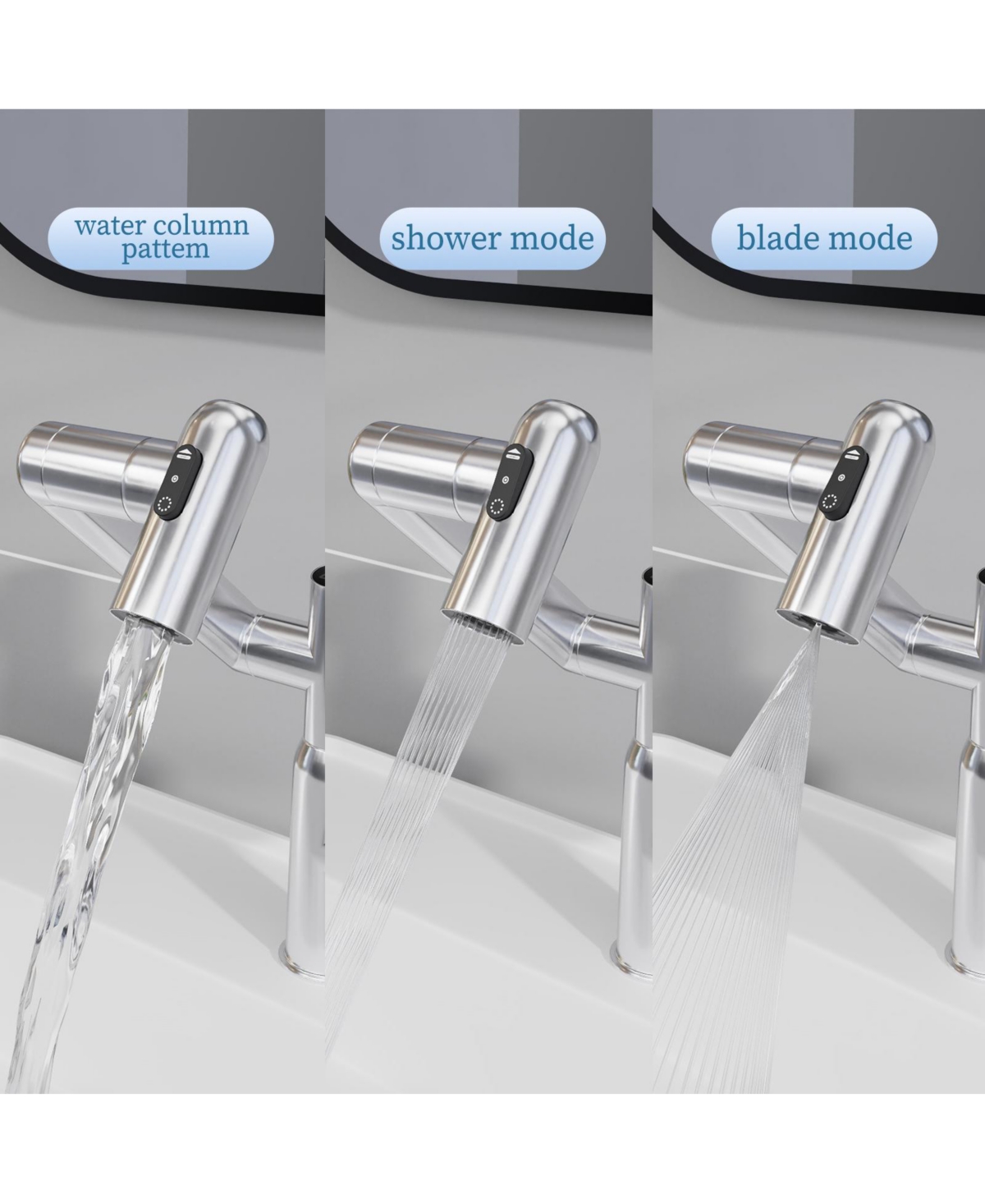 Phying Chrome Bathroom Sink Faucet with Spray Function and Temperature Display for Anti-Skid Switch and Hot and Cold and 360degree(s) Rotary